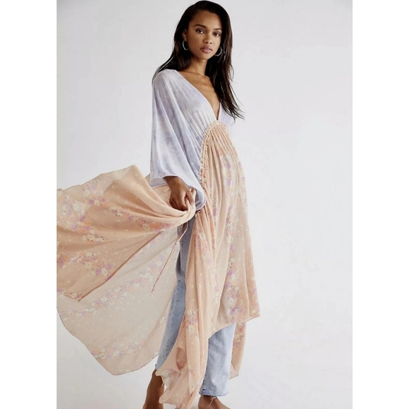 Free People Tops - Free People Know Me Maxi Top Floral Blue Orange Pastel Small Boho